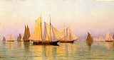 Calm Canvas Paintings - Sloops and Schooners at Evening Calm